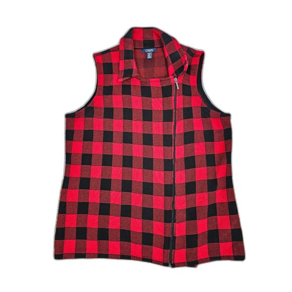 Chaps Side Zip Gingham Checkered Vest Red and Black Size 1X - Picture 1 of 4